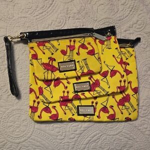 Betsey Johnson Yellow and Pink Flamingo Clutch Set